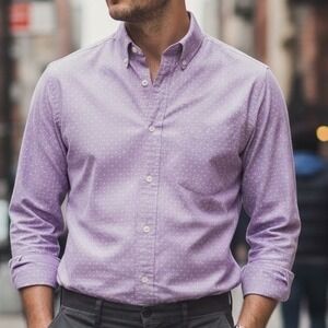 Lauren Ralph Lauren Mens Button Down Shirt Lilac Polka Dot Regular Fit Stretch M